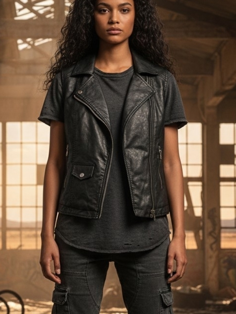 Medium Marc New York Black Faux Leather Sleeveless Moto Jacket